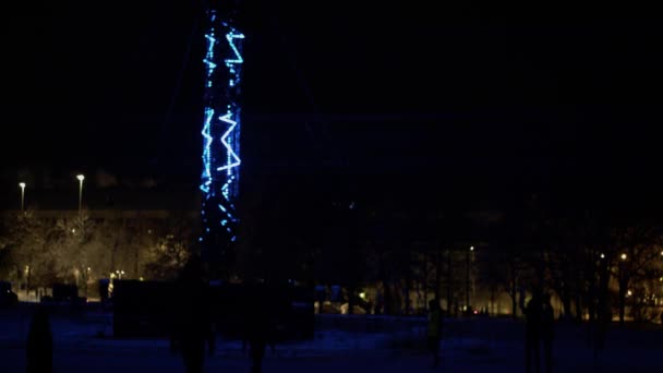 Radio Toren Licht Blauw Winternacht Van Helsinki Lux Festival — Stockvideo