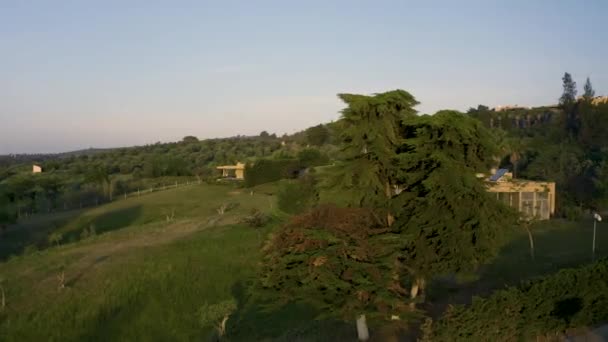 Aerial View Rotation Cork Oak House Lurking Alentejo Portugal Sunrise — Stock Video