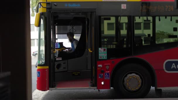 Busy Bus Interchange Bus Stop Passengers Boarding Alighting Day — Stock video