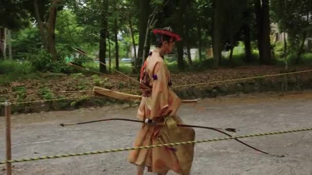 Japanese Archers Festival Costumes Walk Yabusame Archery Event — Wideo stockowe