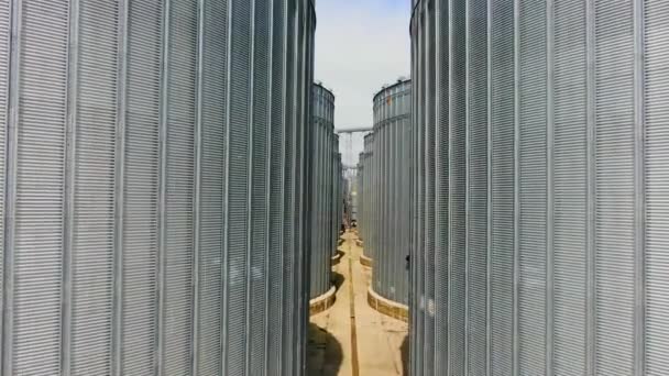 Aerial View Drone Group Silo Sunny Day Seen Increase Storage — Video Stock