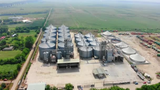 Aerial View Drone Group Silo Sunny Day Seen Increase Storage — Video