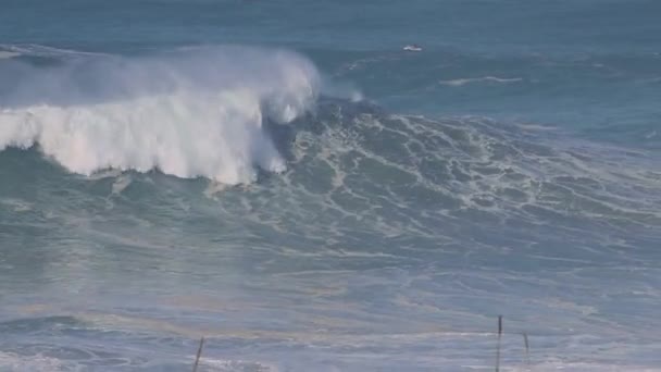 Rompiendo Olas Enormes Nazar Portugal — Vídeos de Stock