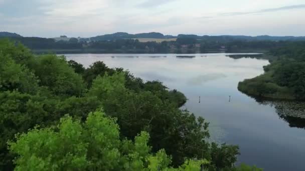 Manhã Nublado Voando Sobre Belo Lago Natureza — Vídeo de Stock