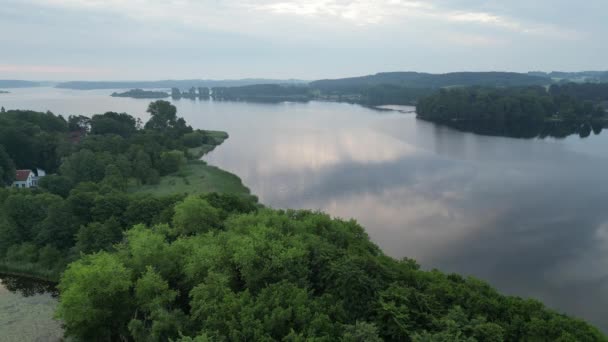 Flying Drone Cloudy Morning One Lake — Vídeos de Stock