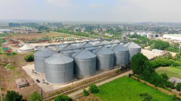 Aerial View Drone Group Silo Sunny Day Seen Increase Storage — Vídeo de Stock