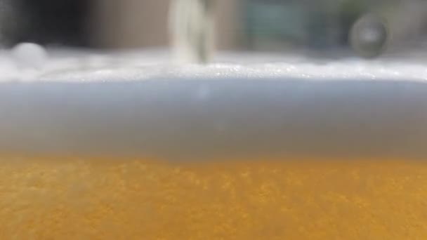 Macro Beer Pouring Bubbles Head Foam — Stockvideo