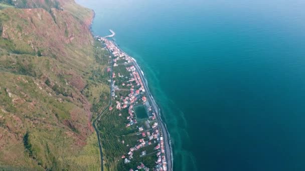 Elevated Tilt Drone Shot Dramatic Madeira Coastline Paul Mar — Wideo stockowe
