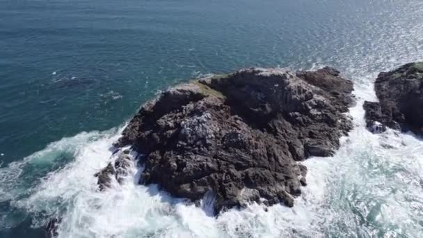 Schaumige Wellen Die Auf Den Felsen Plätschern Julian Rocks Nguthungulli — Stockvideo