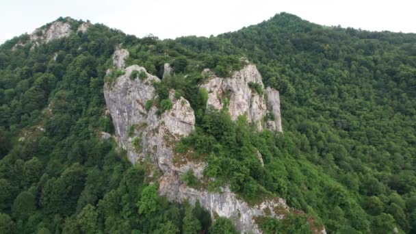 Levinco Asturias Dağlık Ormanı Arasında Büyük Bir Kaya Yığınına Yaklaşıyoruz — Stok video