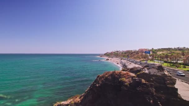 Drone Flying Forward Shoreline Fuengirola Spain — Video