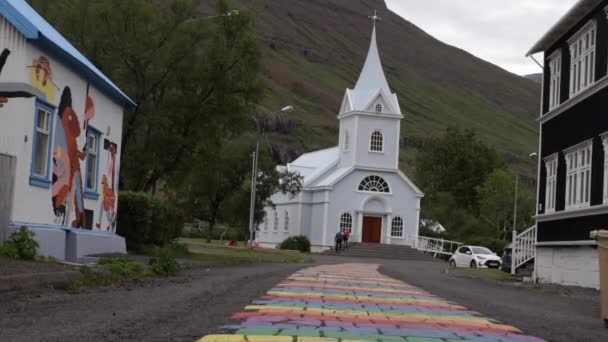 Iceland Church Seydisfjardarkirkja — Vídeo de Stock