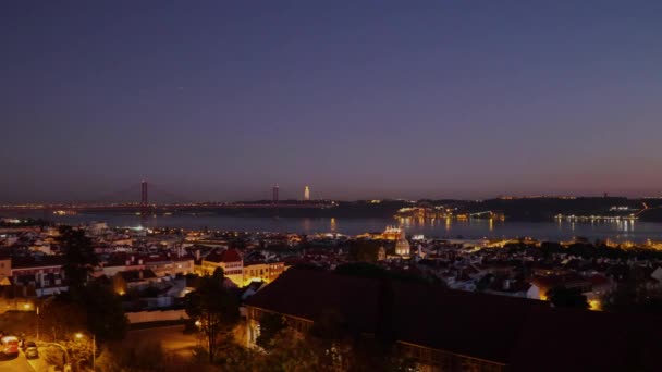 Aerial Footage Lluminated Discoveries Pattern Streets Lisbon View Night City — Αρχείο Βίντεο