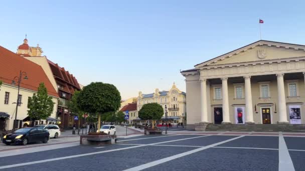 Πλατεία Δημαρχείου Λιθουανική Σημαία Κυματίζει Και Εκκλησία Του Αγίου Casimir — Αρχείο Βίντεο