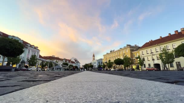 Extreme Low Angle Ground Surface Floor Pov Town Hall Square — Vídeo de Stock