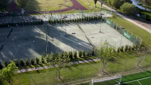 Multi Sports Court Salamanca Spain Aerial Drone Shot — Stock Video