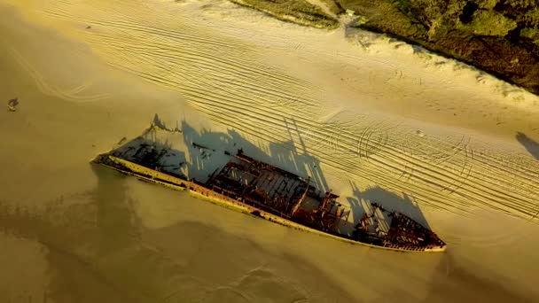 Drone Footage Maheno Shipwreck Fraser Island Footage Taken Sunrise Only — ストック動画