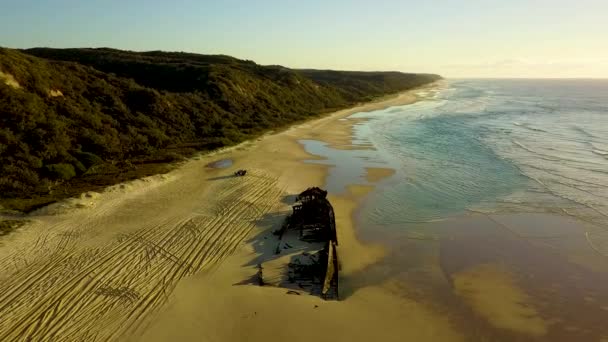 Drone Footage Maheno Shipwreck Fraser Island Footage Taken Sunrise Only — Vídeo de Stock