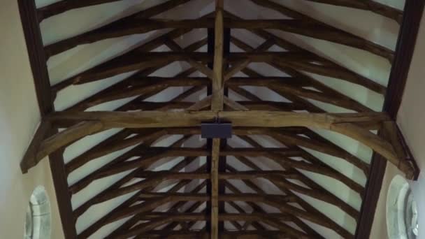 Tilt Pan Solid Wooden Beams Roof Old Church — Vídeos de Stock