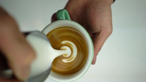 Tulip Swan Free Pour Latte Art Coffee Art — Stockvideo