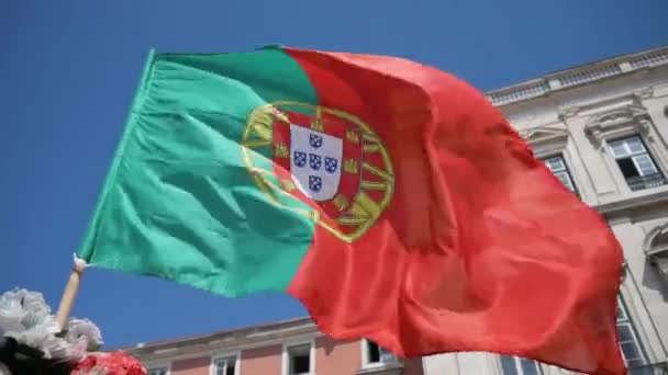 Bandera Portugal Ondeando Viento — Vídeos de Stock