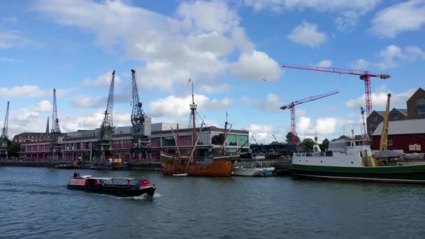 Boat Going Canal Container Units — Vídeo de Stock