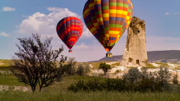 Cinemagraph Hot Air Balloons Rising Karst Cappadocia Turkey — 비디오