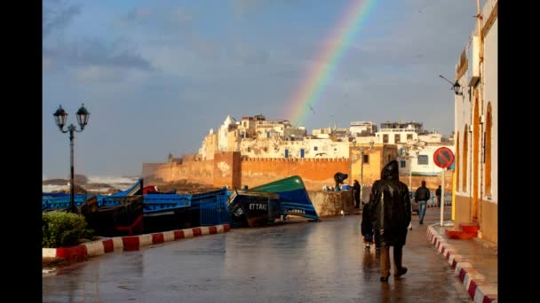 Cinemagraph Essouira Morocco Rainbow Clouds Birds Moving — Stock video