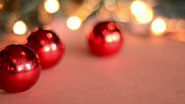 Bola Roja Navidad Con Fondo Luces Hadas — Vídeo de stock