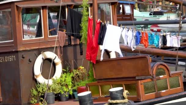 Colourful Laundry Hanging Dry Old Boat Harbour — Vídeo de Stock