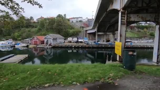Small Boat Harbor Fall Day — Stockvideo