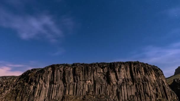 Basaltic Mountains Moonlight Illuminated Them Midst Night Stars Fly Polar — Stock Video