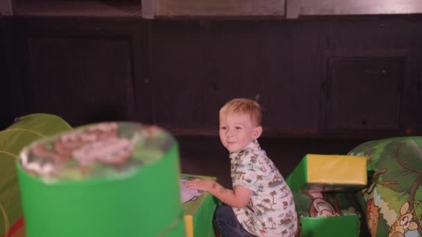 Young Boy Happy Child Playing Happily Soft Play Set — Stock videók