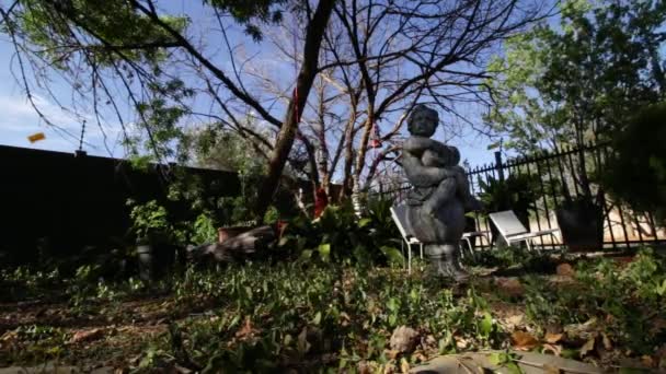 Time Lapse Statue Very Windy Garden — Vídeo de Stock
