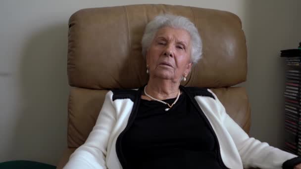 Contemplative Portrait Elderly Woman — Video