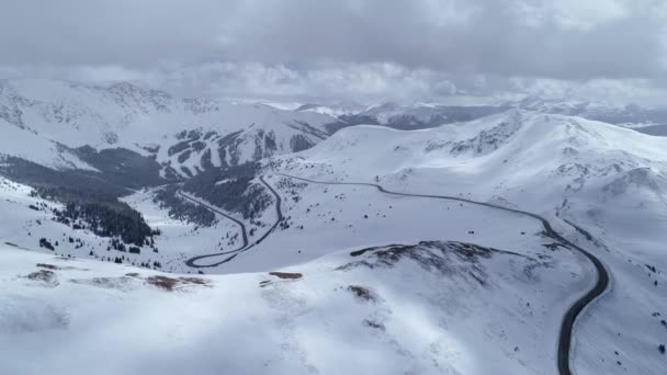 Storm Brewing Peaks Loveland Pass Colorado Aerial Views Mountains Highway — Stock Video