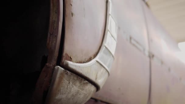 Old Rusty Car Door Opening Rust Falls Ground — Video