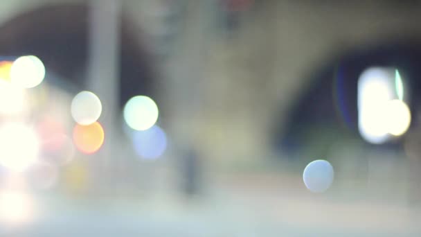 Night Time Bokeh Bus Travelling Viaduct — Wideo stockowe