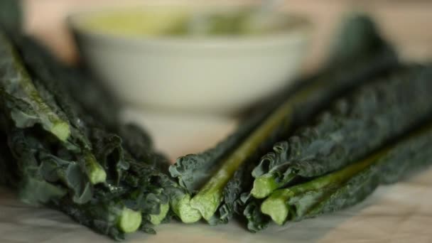 Fresh Kale Vegatable Soup Being Stirred — Videoclip de stoc