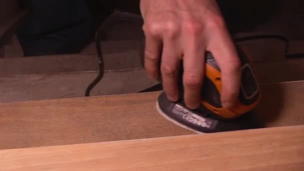 Sanding Step Wooden Staircase Electric Tool — Vídeos de Stock