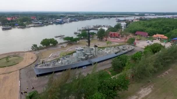 Vue Aérienne Souvenir Lhuangprasae Battleship Rayong District Thaïlande — Video