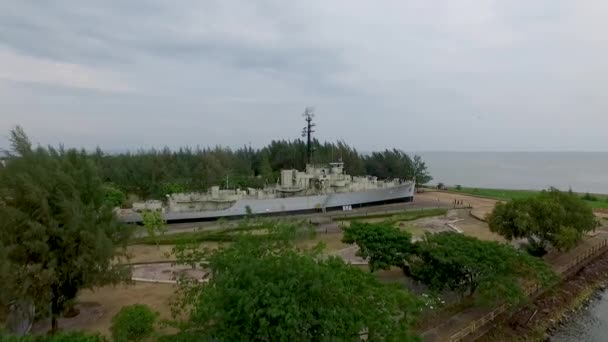 Aerial Shot Remembrance Lhuangprasae Battleship Rayong District Tailandia — Vídeos de Stock