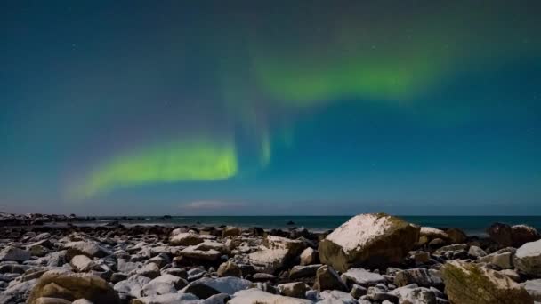 Norwegian Sea Stars Moving Aurora Moving Cold Winter Night Moon — Vídeo de Stock
