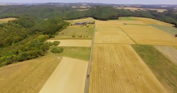 Flight Dji Phantom Drone Rural Road Agricultural Area While Car — Vídeos de Stock