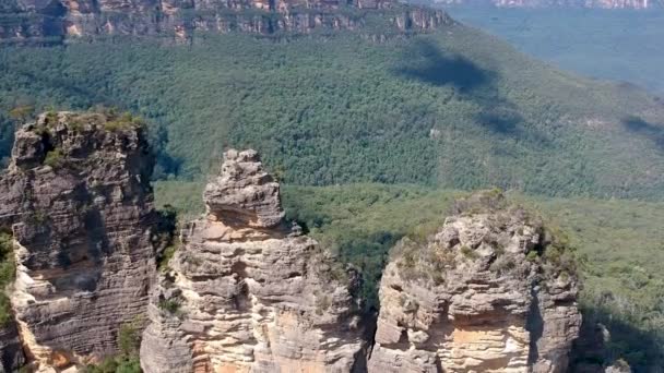 Kız Kardeş Mavi Dağlar Sydney Avustralya Üzerindeki Hava Manzarası — Stok video