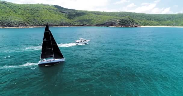 Slow Orbiting Aerial Shot Sail Boat Traveling Speed — Stok video