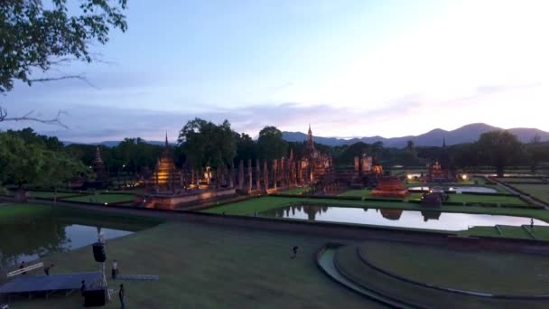 Aerial Shot Sukhothai Historical Park Unesco World Heritage Site Thailandat — Stock Video