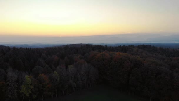 Clip Aérien Des Alpes Bavaroises Lever Soleil Dessus Une Forêt — Video