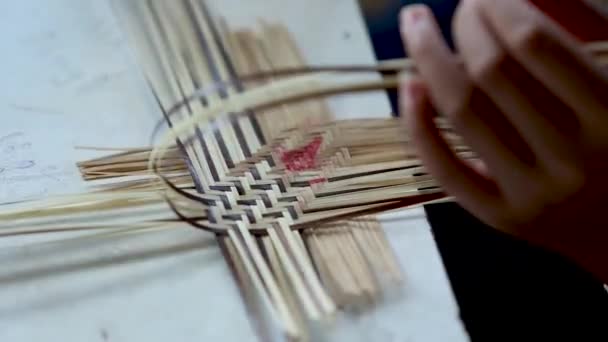 Bamboo Basketry Handmade Bamboo Basketwork Thailand Bamboo Handcrafting — Vídeos de Stock