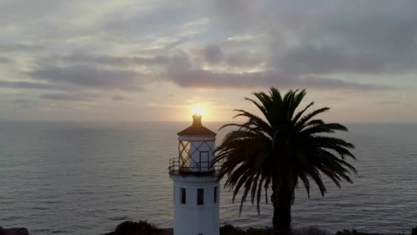 Sunset Aerial Video Famous Point Vicente Lighthouse Los Angeles California — Vídeos de Stock